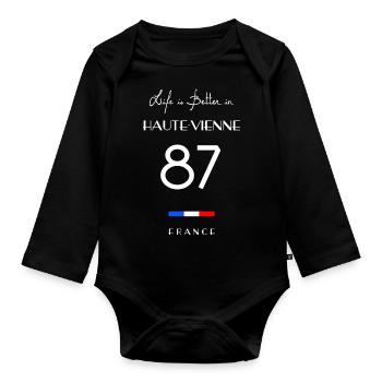 Das Leben ist besser in der HAUTE-VIENNE Nummer 87 Limousin - Baby Bio-Langarm-Body - Schwarz - Vorne