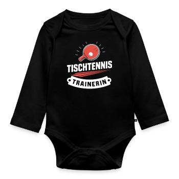 Ping-Pong-Coach Damen Herren Überraschung Match - Baby Bio-Langarm-Body - Schwarz - Vorne