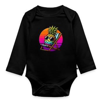 Holiday Pineapple Deck Chair Sunset Funny - Organic Longsleeve Baby Bodysuit - black - Front