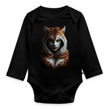 Wilder Dschungel Tiger Geist Fantasy Kunstwerk - Baby Bio-Langarm-Body - Schwarz - Vorne