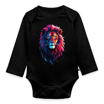 Red and blue lion - Organic Longsleeve Baby Bodysuit - black - Front