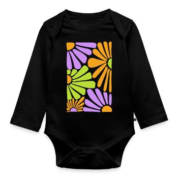 Fleurs Fleurs Vintage Rétro - Body Bébé bio manches longues - noir - Devant