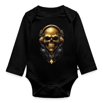 Crâne doré casquette futuriste - Body Bébé bio manches longues - noir - Devant