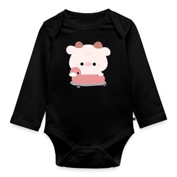 Cow Swimming - Organic Longsleeve Baby Bodysuit - black - Front