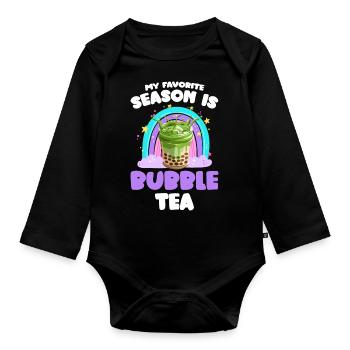Boba Pearl Milk Eistee - Baby Bio-Langarm-Body - Schwarz - Vorne