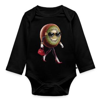 Kiwi - Baby Bio-Langarm-Body - Schwarz - Vorne