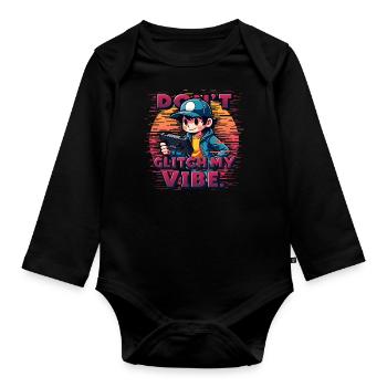 Don't Glitch my Vibe Retro-Gaming-Junge mit Kappe - Baby Bio-Langarm-Body - Schwarz - Vorne
