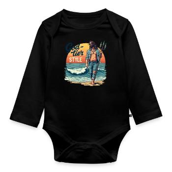 God Tier Style - Hipster Poseidon - Baby Bio-Langarm-Body - Schwarz - Vorne