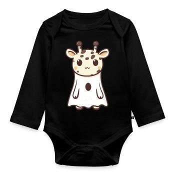 Giraffe Halloween Comic Geist - Baby Bio-Langarm-Body - Schwarz - Vorne