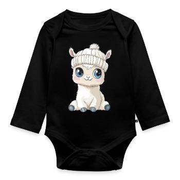 Alpaga mignon mignon bébé mignon enfants animal lama dessin animé - Body Bébé bio manches longues - noir - Devant