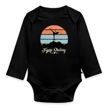 Eiskunstlauf Vintage Retro Sonnenuntergang Sport - Baby Bio-Langarm-Body - Schwarz - Vorne