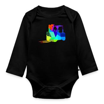 Forklift Rainbow Polygon Construction Vehicle - Organic Longsleeve Baby Bodysuit - black - Front