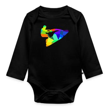 Jet Ski Speed Boat Rainbow Polygon Ships - Organic Longsleeve Baby Bodysuit - black - Front