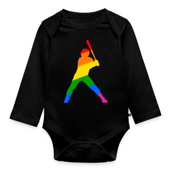 Rainbow Baseball Sport Design - Organic Longsleeve Baby Bodysuit - black - Front