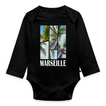 Marseille France Été Palmiers Plage Mer - Body Bébé bio manches longues - noir - Devant
