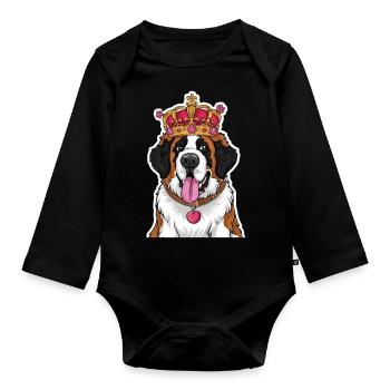 Cute and funny Saint Bernard cartoon dog - Organic Longsleeve Baby Bodysuit - black - Front
