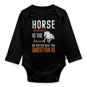Cheval Amitié Crinière Compétition Équitation - Body Bébé bio manches longues - noir - Devant