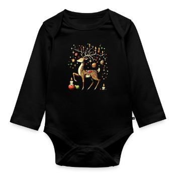 Fairytale deer wishes you a Merry Christmas - Organic Longsleeve Baby Bodysuit - black - Front
