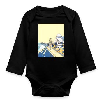 Rétro Los Angeles Santa Monica Pier - Body Bébé bio manches longues - noir - Devant