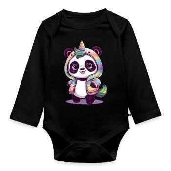 Niedlicher Einhorn Panda - Baby Bio-Langarm-Body - Schwarz - Vorne