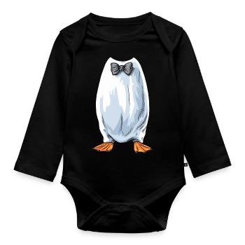 Pinguin Kostüm Karneval Pinguin Fliege - Baby Bio-Langarm-Body - Schwarz - Vorne