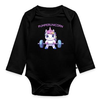 Pumper Einhorn - Baby Bio-Langarm-Body - Schwarz - Vorne