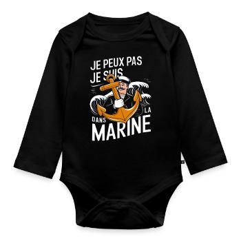 Je peux pas je suis dans la Marine - Body Bébé bio manches longues - noir - Devant