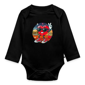 Fast food Valentine's Day heart hamburger fries dad - Organic Longsleeve Baby Bodysuit - black - Front