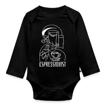 Espressionist - Espresso - Kaffee trinken - Baby Bio-Langarm-Body - Schwarz - Vorne