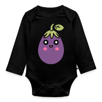 Aubergine - Baby Bio-Langarm-Body - Schwarz - Vorne