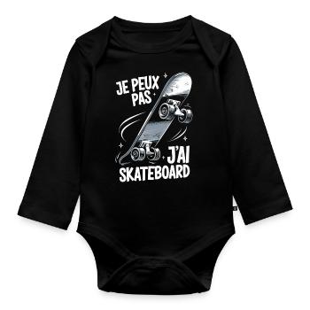 Je peux pas j'ai skateboard - Body Bébé bio manches longues - noir - Devant