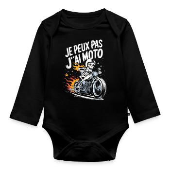Je peux pas j'ai moto - Body Bébé bio manches longues - noir - Devant