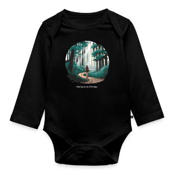 Hiking is My Therapy – Nature & Forest - Organic Longsleeve Baby Bodysuit - black - Front