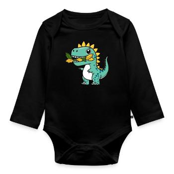 Drôle de dinosaure avec des feuilles dans la bouche - Body Bébé bio manches longues - noir - Devant