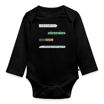 Trains Railway Locomotives Children Model Railway - Organic Longsleeve Baby Bodysuit - black - Front