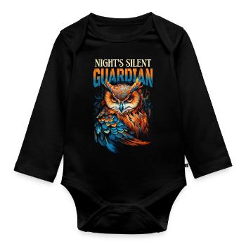 Owl Eagle Owl Bird Night Bird Animal Night Moon Nature - Organic Longsleeve Baby Bodysuit - black - Front
