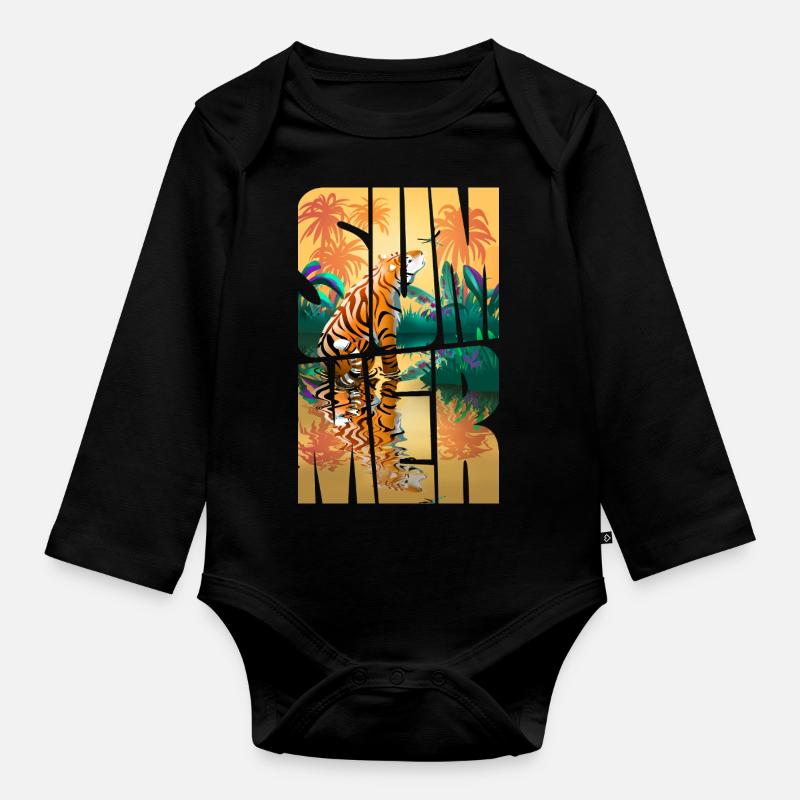 Sommer mit Palmen - Baby Bio-Langarm-Body - Schwarz