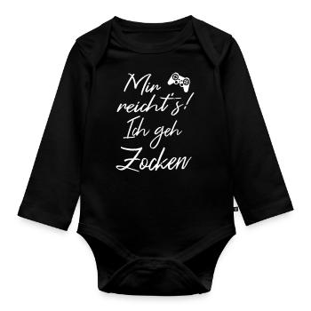 Gamer Zocker zocken Controller Sprüche lustig - Baby Bio-Langarm-Body - Schwarz - Vorne