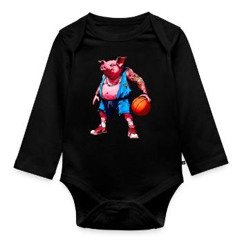 Pig Basketball - Organic Longsleeve Baby Bodysuit - black - Front