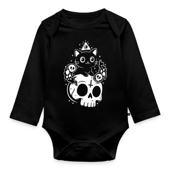 Mystic Skull Cat - Organic Longsleeve Baby Bodysuit - black - Front
