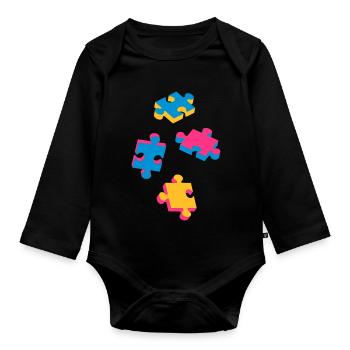 vier Puzzleteile - Baby Bio-Langarm-Body - Schwarz - Vorne
