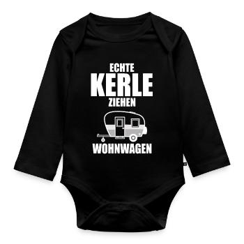 Camper und Camping Echte Kerle ziehen Wohnwagen - Baby Bio-Langarm-Body - Schwarz - Vorne