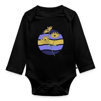 Minimal Flower Waves Pattern Holiday Holiday Summer - Organic Longsleeve Baby Bodysuit - black - Front