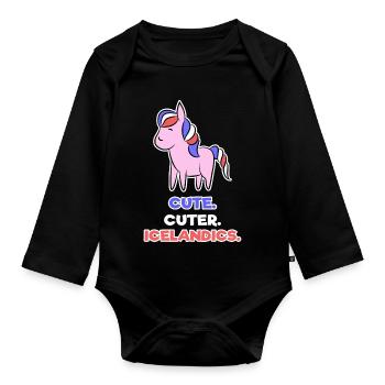 Pony Haflinger Statement Islandpferde Islandponys - Baby Bio-Langarm-Body - Schwarz - Vorne