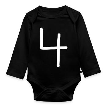 4 Number four number black birthday - Organic Longsleeve Baby Bodysuit - black - Front