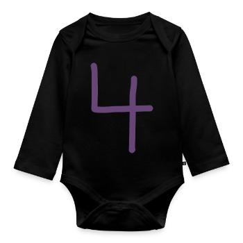 4 Numéro quatre numéro violet anniversaire - Body Bébé bio manches longues - noir - Devant