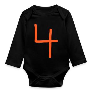 4 Numéro quatre numéro orange anniversaire - Body Bébé bio manches longues - noir - Devant