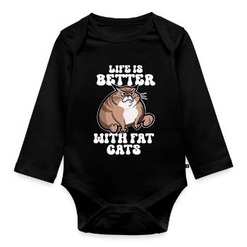 Dicke Katze Lustige Sprüche - Baby Bio-Langarm-Body - Schwarz - Vorne