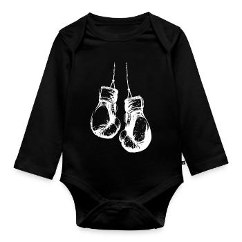 Gants de boxe suspendus en blanc - Body Bébé bio manches longues - noir - Devant