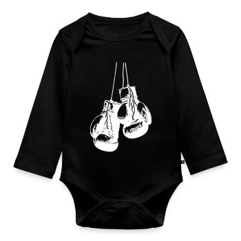 Conception de gants de boxe blancs suspendus. Conception de logo - Body Bébé bio manches longues - noir - Devant